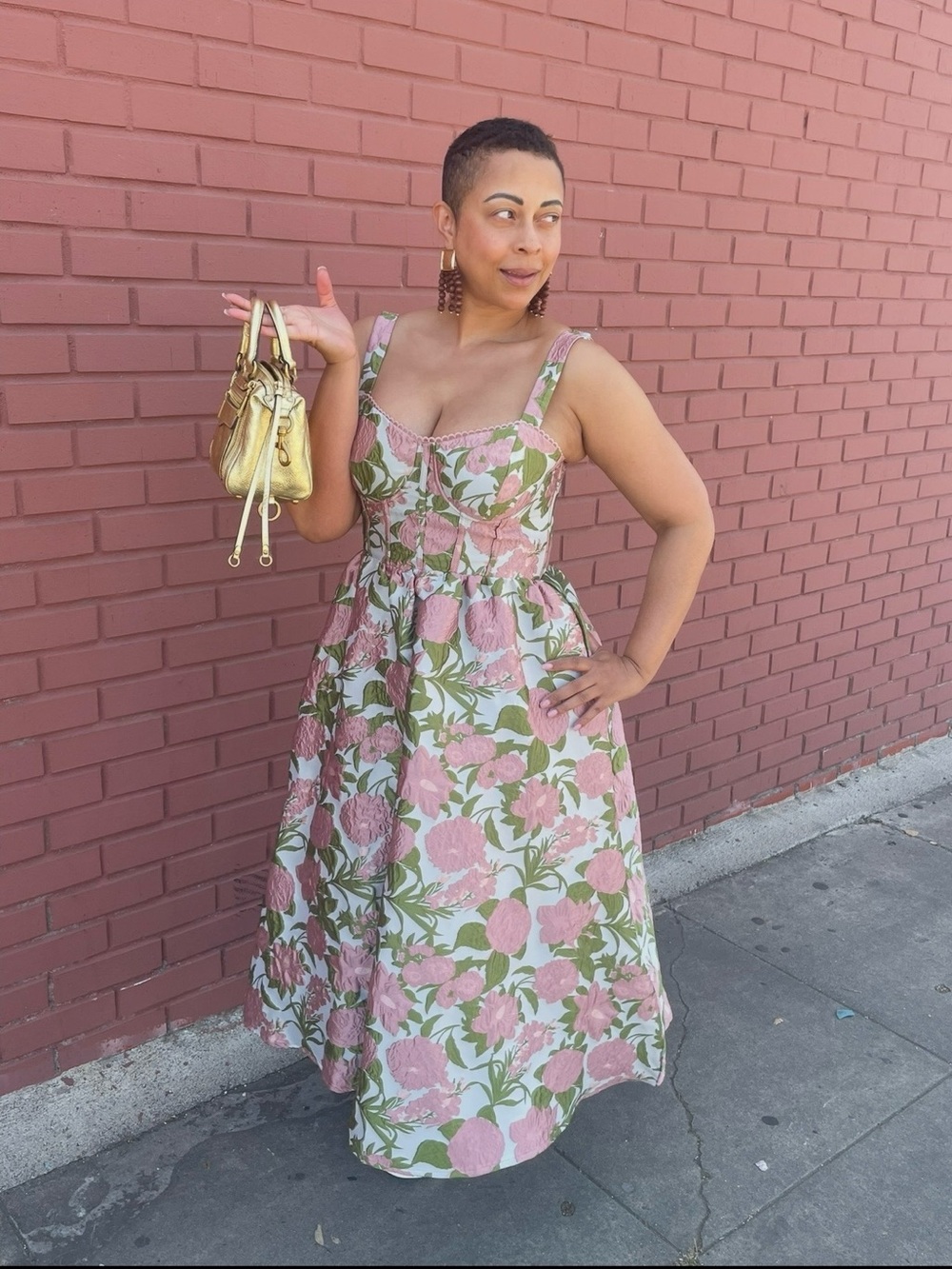 Pink Floral Sundress with Green Leaves - Picture 3 of 12